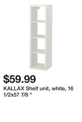 Ikea Kallax shelf unit, white, 16 1/2x57 7/8 " offer