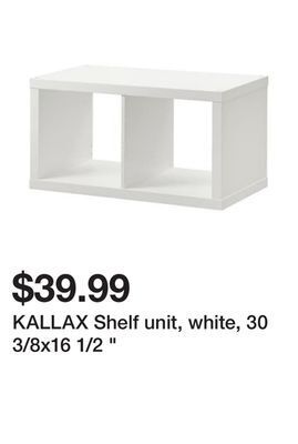 Ikea Kallax shelf unit, white, 30 3/8x16 1/2 " offer