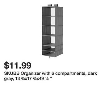 Ikea Skubb organizer with 6 compartments, dark gray, 13 ¾x17 ¾x49 ¼ " offer