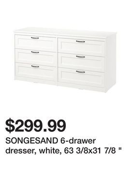 Ikea Songesand 6-drawer dresser, white, 63 3/8x31 7/8 " offer