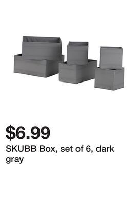 Ikea Skubb box, set of 6, dark gray offer