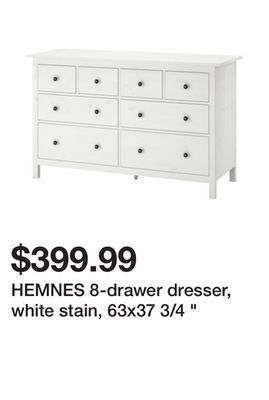 Ikea Hemnes 8-drawer dresser, white stain, 63x37 3/4 " offer