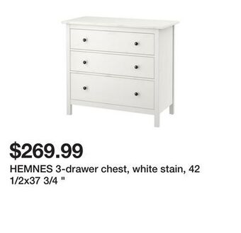Ikea Hemnes 3-drawer chest, white stain, 42 1/2x37 3/4 " offer