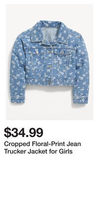 Old Navy Cropped floral-print jean trucker jacket for girls offer