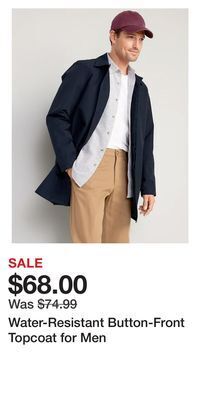 Old Navy Water-resistant button-front topcoat for men offer