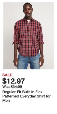 Old Navy Regular-fit built-in flex patterned everyday shirt for men offer
