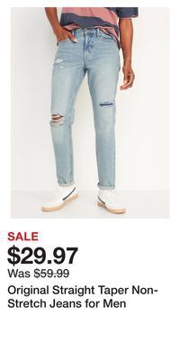 Old Navy Original straight taper non-stretch jeans for men offer