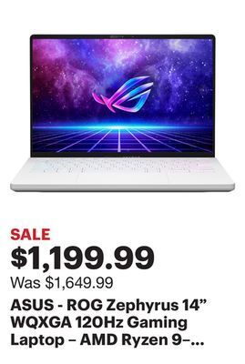 Best Buy Asus - rog zephyrus 14" wqxga 120hz gaming laptop – amd ryzen 9– 16gb ddr5 memory – amd radeon rx 6700s – 1tb pcie 4.0 ssd offer