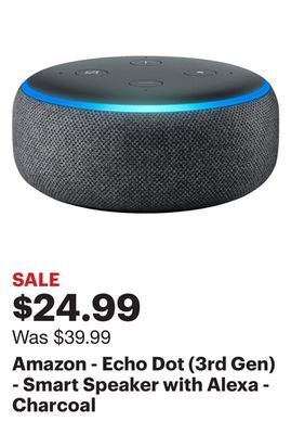 Best Buy Amazon - echo dot (3rd gen) - smart speaker with alexa - charcoal offer