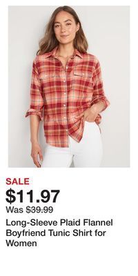 Old Navy Long-sleeve plaid flannel boyfriend tunic shirt for women offer