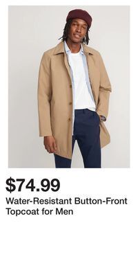 Old Navy Water-resistant button-front topcoat for men offer