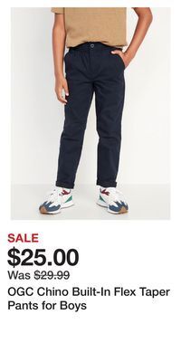 Old Navy Ogc chino built-in flex taper pants for boys offer