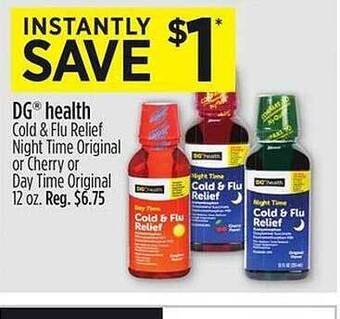 Dollar General Dg health cold & flu relief night time original or cherry or day time original offer
