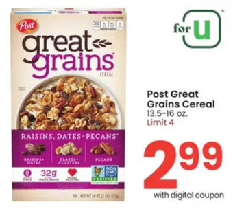 Albertsons Post Great Grains Cereal 13.5-16 oz. offer