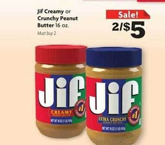 Family Dollar Jif creamy or crunchy peanut butter offer