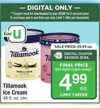 ACME Tillamook ice cream offer