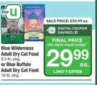 ACME Blue wilderness adult dry cat food or blue buffalo adult dry cat food offer