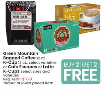 Albertsons Green Mountain Bagged Coffee 12 oz., K-Cup 12 ct. or Cafe Escapes or Latte K-Cups offer