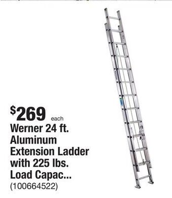 The Home Depot Werner 24 ft. aluminum extension ladder with 225 lbs. load capacity type ii duty rating offer