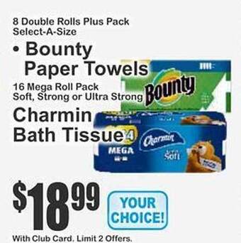 Key Food Bounty paper towels, charmin bath tissue offer