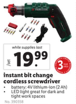 Lidl Instant bit change cordless screwdriver offer