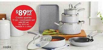JC Penney Cooks spatter 11-pc cookware set offer