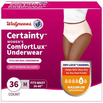 Walgreens Comfortlux adult incontinence underwear for women, maximum absorbency medium blush offer