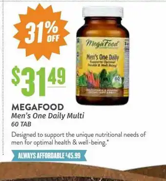 Natural Grocers Megafood men's one daily multi 60 tab offer
