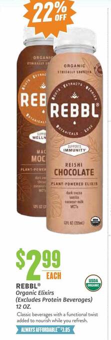 Natural Grocers Rebbl organic elixirs offer