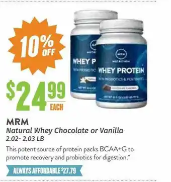 Natural Grocers Mrm natural whey chocolate or vanilla 2.02-2.03 lb offer