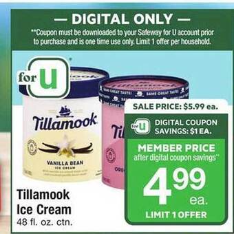 Safeway Tillamook ice cream offer