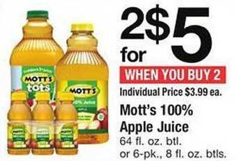 Safeway Mott's 100% apple juice offer