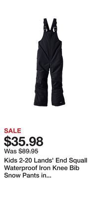 Kohl's Kids 2-20 lands' end squall waterproof iron knee bib snow pants in regular, slim & husky offer
