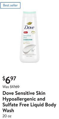 Walmart Dove sensitive skin hypoallergenic and sulfate free liquid body wash offer