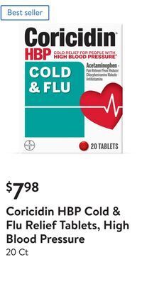 Walmart Coricidin hbp cold & flu relief tablets, high blood pressure offer