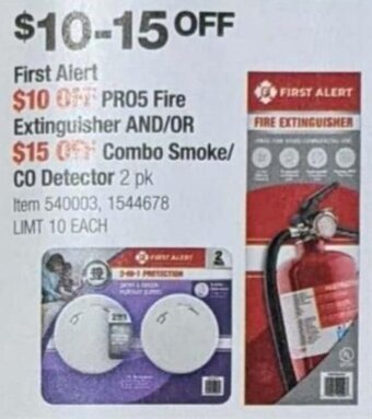 Costco First Alert Pro5 Fire Extinguisher And/Or Combo Smoke/CO Detector 2 pk offer
