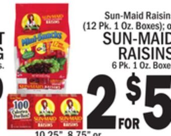 C Town Sun-maid raisins 6 pk. 1 oz. boxes offer