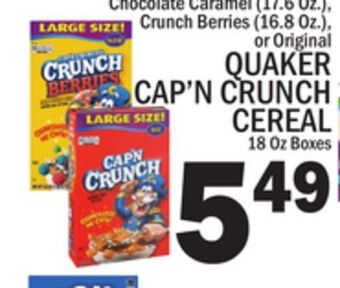 C Town Quaker cap'n crunch cereal 18 oz boxes offer