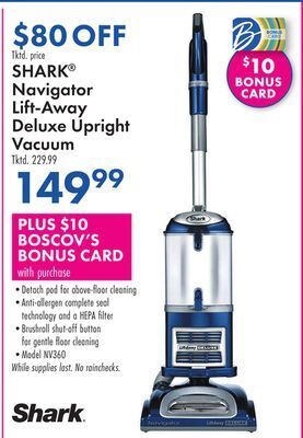 Boscov's Shark® navigator lift-away deluxe upright vacuum offer