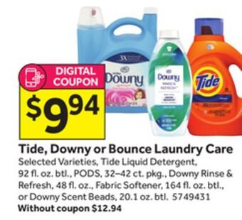 Stop&Shop Tide, downy or bounce laundry care offer
