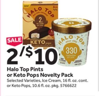 Stop&Shop Halo top pints or keto pops novelty pack offer