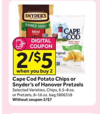 Stop&Shop Cape cod potato chips or snyder's of hanover pretzels offer