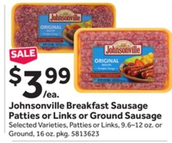 Stop&Shop Johnsonville breakfast sausage patties or links or ground sausage offer