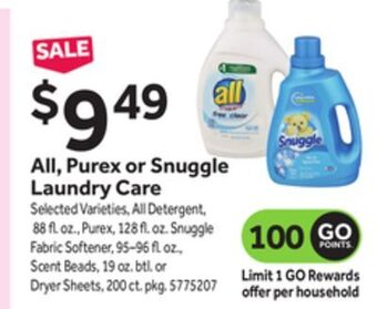Stop&Shop All, purex or snuggle laundry care offer