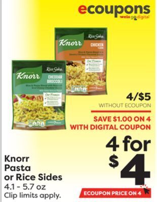 Weis Markets Knorr pasta or rice sides offer