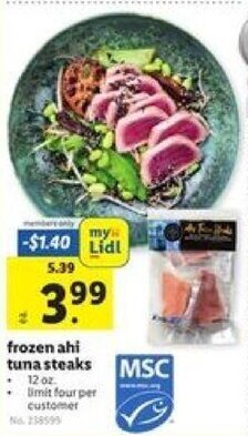 Lidl frozen ahi tuna steaks offer