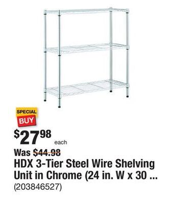 The Home Depot Hdx 3-tier steel wire shelving unit in chrome (24 in. w x 30 in. h x 14 in. d) offer