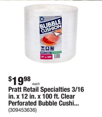 The Home Depot Pratt retail specialties 3/16 in. x 12 in. x 100 ft. clear perforated bubble cushion wrap offer