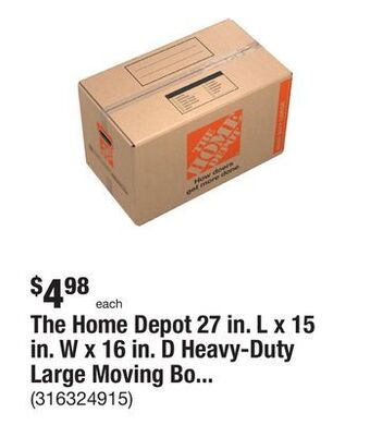 The Home Depot The home depot 27 in. l x 15 in. w x 16 in. d heavy-duty large moving box with handles offer