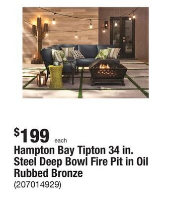 The Home Depot Hampton bay tipton 34 in. steel deep bowl fire pit in oil rubbed bronze offer